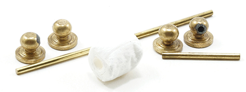 Dollhouse Miniature Gold Towel Bar & Toilet Paper Holder, 7/Pc